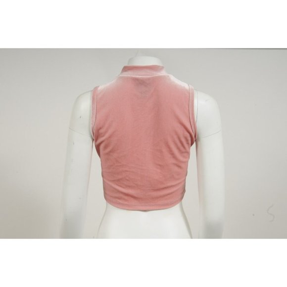 Livin Cool Womens Logo Tank Top Medium Pink White Velour Mock Neck Sleeveless - Picture 5 of 8
